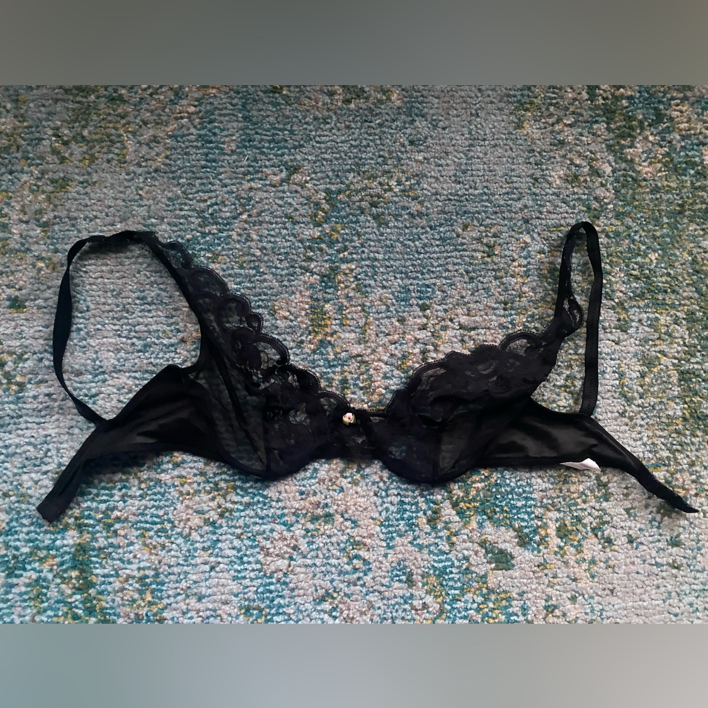 Vintage Fiori Collezione black lace sheer underwire bra, size 36C